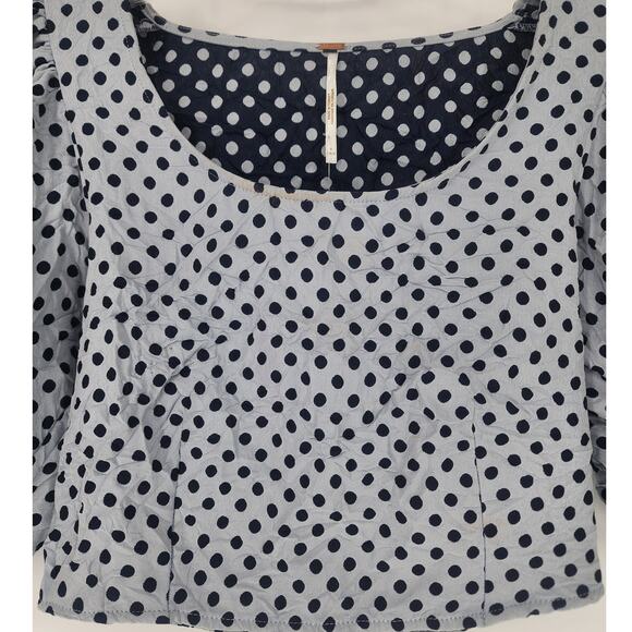Free People Polka-Dot Puff-Sleeve Crop Top Women’s Medium NWT - Picture 6 of 10